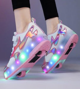 Black Silver Pink Led Roller Shoes Black  |  Kids Led Light Roller Heel Wheel Shoes  | Usb Rechargeable Shoes For Girls & Boys