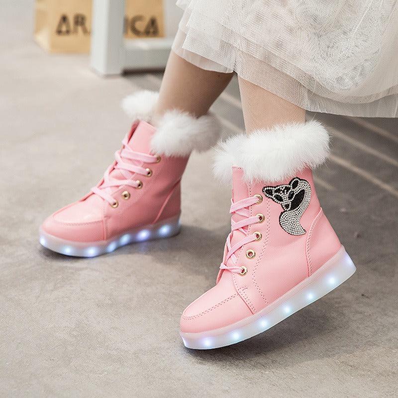 Led Shoes Pink And White Light Up Snow Boots | Led Light Shoes For Wom