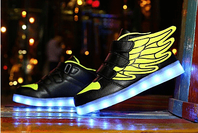 LED Shoes with Flying Straps for Kids Green Kids LED Light Shoes