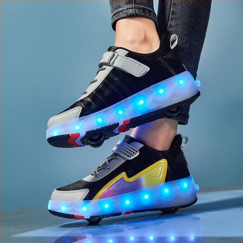 Usb Charging Led Light Roller Skate Shoes For Kids Sneakers With Fou