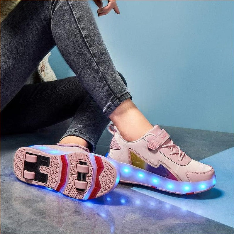 Usb Charging Led Light Roller Skate Shoes For Kids Sneakers With Fou