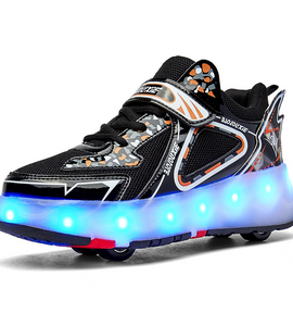 Pink White Black Roller Light Led Luminous Sneakers - Led Light Wheel Healy Roller Skate Shoes For Kids