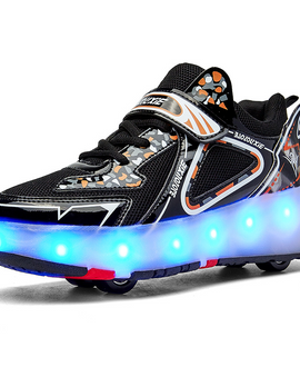 Pink White Black Roller Light Led Luminous Sneakers - Led Light Wheel Healy Roller Skate Shoes For Kids