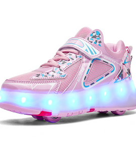 Pink White Black Roller Light Led Luminous Sneakers - Led Light Wheel Healy Roller Skate Shoes For Kids