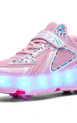 Pink White Black Roller Light Led Luminous Sneakers - Led Light Wheel Healy Roller Skate Shoes For Kids