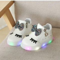 Winter Plush Kids Flat led Light Shoes | Cartoon Bow LED shoes For Small Kids