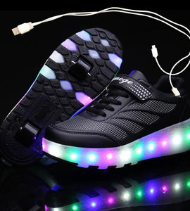 Black Pink Led Roller Shoes Black  |  Kids Led Light Roller Heel Wheel Shoes  | Usb Rechargeable Shoes For Girls & Boys