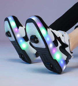 Black Silver Pink Led Roller Shoes Black  |  Kids Led Light Roller Heel Wheel Shoes  | Usb Rechargeable Shoes For Girls & Boys
