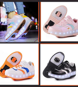 Black White Pink Led Roller Shoes Black  |  Kids Led Light Roller Heel Wheel Shoes  | Usb Rechargeable Shoes For Girls & Boys
