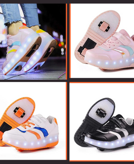 Black White Pink Led Roller Shoes Black  |  Kids Led Light Roller Heel Wheel Shoes  | Usb Rechargeable Shoes For Girls & Boys