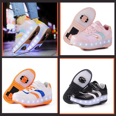 Black White Pink Led Roller Shoes Black  |  Kids Led Light Roller Heel Wheel Shoes  | Usb Rechargeable Shoes For Girls & Boys