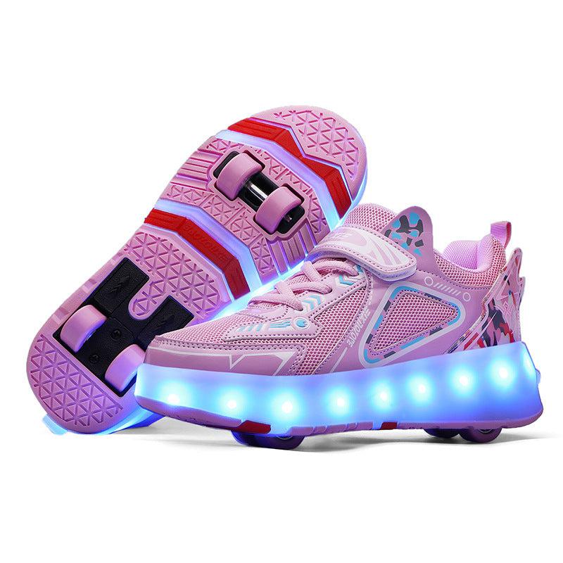 Children Two Wheels Luminous Glowing Sneakers Led Light Roller Skate