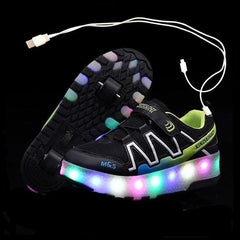 Led Light Up Shoes With Double Wheels For Children