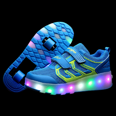 Led Roller Shoes Blue Yellow  | Kids Led Light Shoes  | Kids Led Light Roller Heel Wheel Shoes  | Led Light Shoes For Girls & Boys