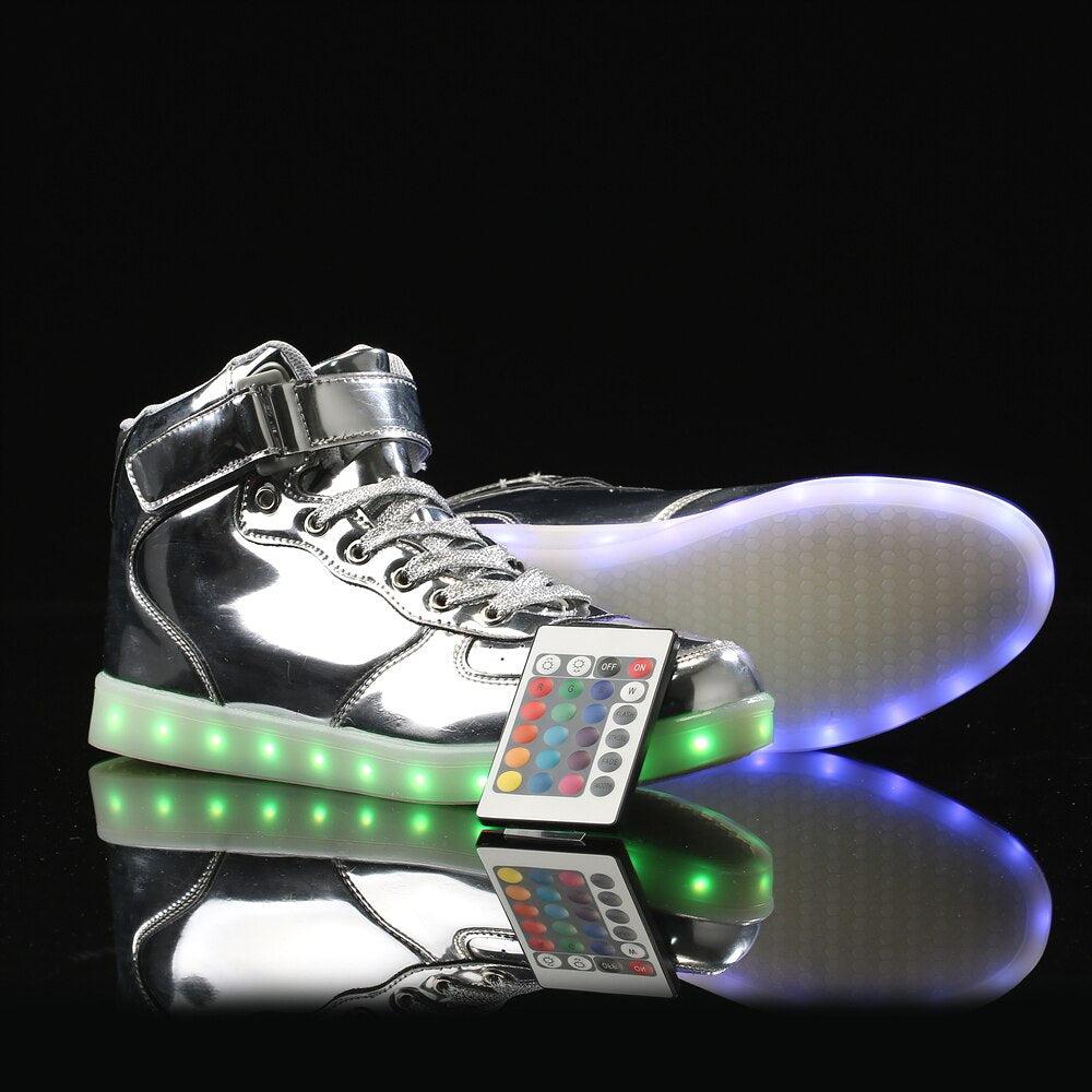 LED Sneakers Shiny Silver LED light colors Dancing LED Light