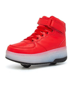 High Top Silver, Red Stylish Led Roller Shoes | Roller High Top Light Up Sneakers For Kids