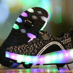 Black Blue Pink Spotted Led Shoes With Roller Wheels | Rechargeable Led Wheel Heely Shoes