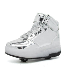 High Top Silver, Red Stylish Led Roller Shoes | Roller High Top Light Up Sneakers For Kids
