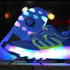 Led Roller Shoes Blue Yellow  | Kids Led Light Shoes  | Kids Led Light Roller Heel Wheel Shoes  | Led Light Shoes For Girls & Boys