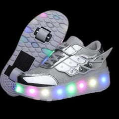 Flying Wings Led Roller Shoes For Kids - Silver  | Kids Led Light Roller Wheel Shoes