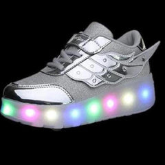 Flying Wings Led Roller Shoes For Kids - Silver  | Kids Led Light Roller Wheel Shoes