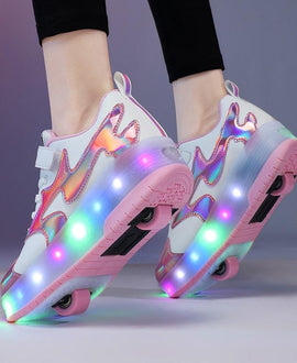 Black Silver Pink Led Roller Shoes Black  |  Kids Led Light Roller Heel Wheel Shoes  | Usb Rechargeable Shoes For Girls & Boys
