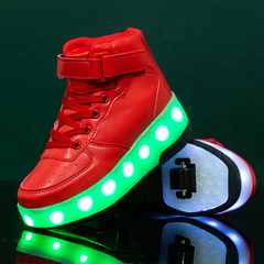 High Top Stylish Led Roller Shoes | Roller High Top Kids Light Up Sneakers With Wheels
