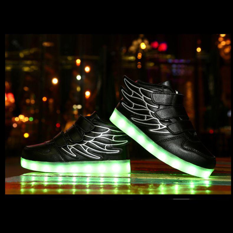 LED Shoes with Flying Straps for Kids Black Kids LED Light Shoes