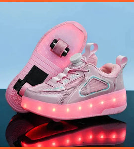 Black White Pink Led Roller Shoes Black  |  Kids Led Light Roller Heel Wheel Shoes