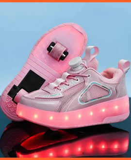 Black White Pink Led Roller Shoes Black  |  Kids Led Light Roller Heel Wheel Shoes