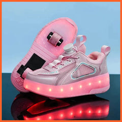 Black White Pink Led Roller Shoes Black  |  Kids Led Light Roller Heel Wheel Shoes