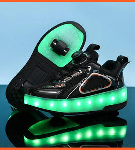 Black White Pink Led Roller Shoes Black  |  Kids Led Light Roller Heel Wheel Shoes