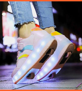 Black White Pink Led Roller Shoes Black  |  Kids Led Light Roller Heel Wheel Shoes  | Usb Rechargeable Shoes For Girls & Boys