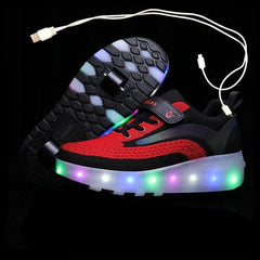Children Double Wheels Glowing Sneakers I Usb Charging Led Luminous Shoes