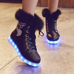 Led Shoes Pink And White Light Up Snow Boots | Led Light Shoes For Women | Boots For Winter