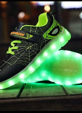 Black Green Kids Led Usb Glowing Shoes For Children