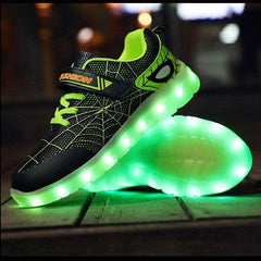 Black Green Kids Led Usb Glowing Shoes For Children