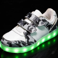 Led Light Children'S Camouflage Shoes - White  | Kids Led Light Shoes  | Led Light Shoes For Girls & Boys