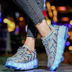 Led Light Up Shoes Roller Sneakers For Children With Double Wheels