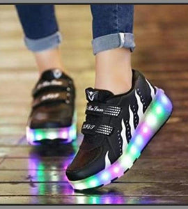 Led Roller Shoes For Kids 2 Wheel Black & White  | Best Selling Led Light Shoes  | Kids Led Light Roller Heel Wheel Shoes