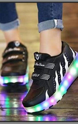Led Roller Shoes For Kids 2 Wheel Black & White  | Best Selling Led Light Shoes  | Kids Led Light Roller Heel Wheel Shoes