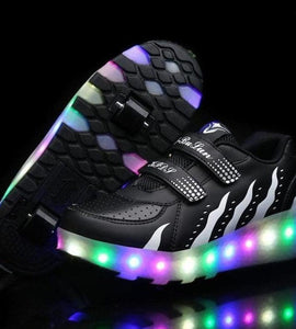 Led Roller Shoes For Kids 2 Wheel Black & White  | Best Selling Led Light Shoes  | Kids Led Light Roller Heel Wheel Shoes