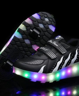 Led Roller Shoes For Kids 2 Wheel Black & White  | Best Selling Led Light Shoes  | Kids Led Light Roller Heel Wheel Shoes