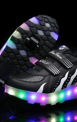 Led Roller Shoes For Kids 2 Wheel Black & White  | Best Selling Led Light Shoes  | Kids Led Light Roller Heel Wheel Shoes