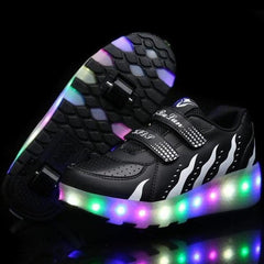Led Roller Shoes For Kids 2 Wheel Black & White  | Best Selling Led Light Shoes  | Kids Led Light Roller Heel Wheel Shoes