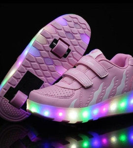 Led Roller Shoes For Kids 1 or 2 Wheel Options - Pink  | Led Light Roller Heel Wheel Shoes