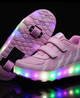 Led Roller Shoes For Kids 1 or 2 Wheel Options - Pink  | Led Light Roller Heel Wheel Shoes