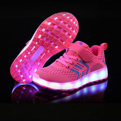 Pink Led Shoes Casual Single Strap  | Kids Led Light Shoes  | Led Light Shoes For Girls & Boys