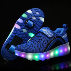Luminous Led Mesh Sneakers On Two Wheels Roller Blue  | Kids Led Light Roller Heelys Shoes  | Led Light Shoes For Men