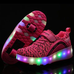 Luminous Led Mesh Sneakers On Two Wheels Roller Pink  | Kids Led Light Shoes  | Kids Led Light Roller Shoes  | Led Light Shoes For Women
